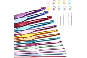 Tomorotec Häkelnadel Set,14 Stück Crochet Hook Mehrfarbig, 14 Größen 2mm-10mm,Aluminium-Stricknadeln für Garn, Bastelset mit Maschenmarkern und Nadeln mit großem Öhr