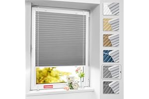 BelleMax Plissee ohne Bohren verdunkelung, Thermo Plisseerollo Klemmfix, Hellgrau 80x50cm(LxB) Verdunklungsplissee 100% lichtundurchlässig für Fenster, Blickdicht Sichtschutz Sonnenschutz
