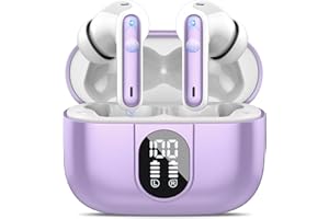 Csasan Auriculares Inalambricos, Bluetooth 5.3 HiFi Estéreo con HD Micró, Pantalla LED Cascos Inalambricos Reproducción de 40H, Control Táctil, IPX7 Impermeable, Carga Rápida USB-C, Morado