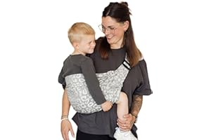 Qookie GO Leo Grey Hip Carrier - Ergonomic Baby & Toddler Carrier, Compact & Fast | from 6 Months to 5 Years | Up to 20 kg | 100% Organic Cotton | Size 74-122