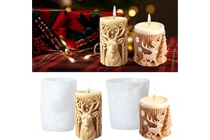 JVHLOV 3D Reindeer Cylinder Silicone Mould for Christmas Candles, DIY Candle Making, Soap, Chocolate, Resin – 2 Pieces