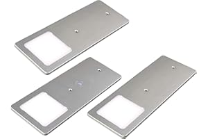 KALB MATERIAL FÜR MÖBEL cielęcina, srebrne lampy podszafkowe LED, 5 W, bardzo płaska lampa kuchenna z funkcją ściemniania dotykowego, reflektor do zabudowy, do wyboru: zestaw 3 szt. neutralna biel