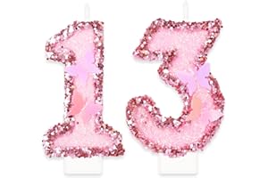 YIRAN Girls 13th Birthday Candles,Number 13 Candle,Happy Birthday Candle,Pink Handmade Sequin Glitter Butterfly Candles Cake Topper Decoration for Girls Birthday Party Wedding Anniversary Celebration Supply