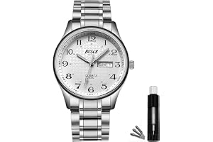 BOSCK Men's 40mm Analogue Watch, stainless steel, date & day display, waterproof, anti-scratch, easy reading, business & fashion.