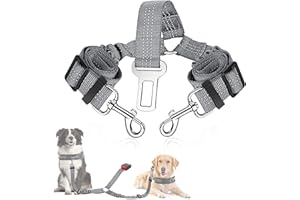 SlowTon Double Ceinture Chien Voiture - Laisse Double pour 2 Chiens Réfléchissante Réglable Ceinture de Securité pour Chien Voiture en Nylon élastique Harnais Voiture pour Chien Absorption des Chocs