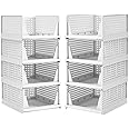 BTGGG 4 Pack*2 Wardrobe Storage Organiser Stackable Drawer Organizer Collapsible Storage Boxes for Shelves, Easy Pull Out Drawer Dividers for Closet, Cabinet, Pantry, Laundry Study Room Organization