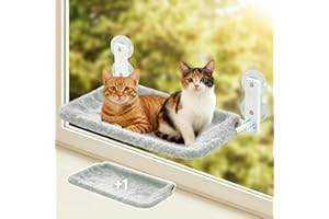 DOLLGIFT Foldable Cat Window Perch with Two Covers 60x30cm Large, Cat Window Bed Indoor Hammock Perch Cordless, Holds Up to 18kg, Machine Washable, Grey