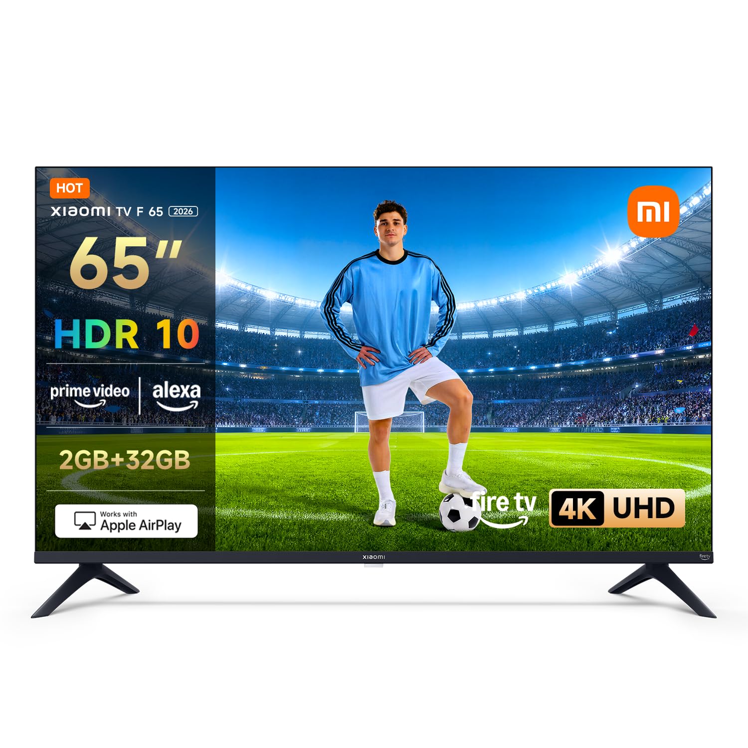 XIAOMI TV F 65, 65 Pulgadas (165 cm), 4K UHD, Smart TV, Fire OS8, Control por Voz Alexa, HDR10, MEMC, Modo Game Boost 120Hz, Compatible con Apple AirPlay