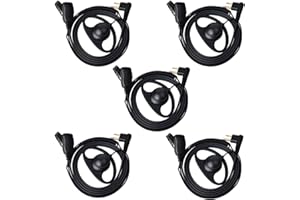 UAYESOK Walkie Talkie Earpiece Police Security D-Shape Headset with PTT Mic Microphone for 2 Pin Motorola CP040 DP1400 GP68 GP88 GP300 CT150 Yaesu FT-4XR HYT Hyera Midland 2 Way Radio (5 Pcs)