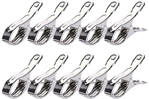DWE Towel Clip, Stainless Steel Beach Silver Towel Pegs Clothes Large Windproof Clips Keep Your Towel From Blowing Away (10pcs 3.5 * 0.4 * 1.8inch)