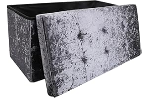Dripex Crushed Velvet Folding Ottoman Storage Box Toy Chest and Footstool Grey Ottoman Storage Box, Storage Ottoman Seat, Stool, Toy Storage Box (Dark Grey, Medium), 76 x 38 x 38 cm