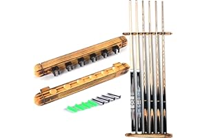 XUBX 6 Pool Queue Halter Wand montiert Pool Queue Rack Holz Farbe Pool Queue Stand, Wand montiert Billard Stick Halter, Clip Zubehör für Snooker Spiele Billard Clubs Bars Billard Spieler
