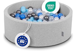 KiddyMoon Piscine À Balles pour Bébé Rond 90X30cm/300 Balles 7Cm Fosses À Boules Jouet Enfant, Gris Clair:Perle/Bleu/Babyblue/Transparent/Argent