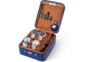 KAMIER Etui na zegarek z zamkiem szyfrowym, 4 przechowywanie zegarków i organizer na biżuterię, etui podróżne do przechowywania pierścionków i zegarków, etui podróżne ze skóry PU, idealne na prezent