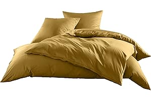 Bettwaesche-mit-Stil Mako-Satin Baumwollsatin Bettwäsche Uni einfarbig zum Kombinieren (Bettbezug 135 cm x 200 cm, Gold) viele Farben & Größen