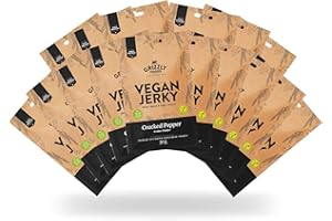 ‎GRIZZLY SNACKS Grizzly Foods • Vegan Jerky Cracked Pepper (16 x 30g) • Pflanzliches Beef Jerky • Veganes Trockenfleisch • High Protein Snack • Ideal für Unterwegs, Büro, Sport