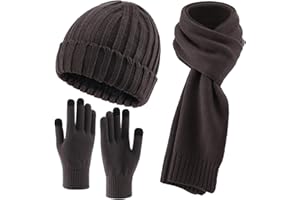 Decentron 3 PCS Fleece Lined Cold Weather Set, Warm Winter Beanie Hat, Long Scarf and Touchscreen Gloves for Men & Women