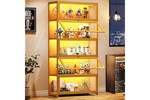 SCRIBORA Vitrina de 5 pisos de pie, armarios Curio, estantería con puertas, puertas acrílicas transparentes, vitrina de coleccionista para sala de estar, oficina, libros, sala de juegos (Voltereta marrón)