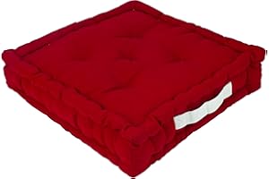 Alphadeco Sitzkissen Uni aus Baumwolle (170g/m2) - 45x45x10cm - Bodenkissen, Stuhlkissen, Sitzerhöhung (Rot/Salsa/Bordeaux)
