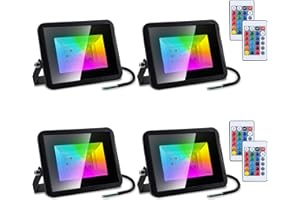SWANEW 4 Pack 30W LED RGB Projecteur, Projecteur Couleur Exterieur avec Télécommande, IP66 Etanche 16 couleurs 4 modes, Fonction Mémoire Éxtérieur Spot Multicolore pour Soirée Paysage Cour