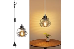 ZMH Lámpara colgante vintage industrial – Negro 1,5 m lámpara colgante mesa de comedor con interruptor enchufe E27 Retro portalámparas 1 fla (Bombilla no incluida)