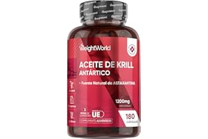 WEIGHTWORLD Aceite de Krill Omega 3 del Antártico 1200mg, 180 Cápsulas Blandas de Fuente de Omega 3 de Krill (DHA y EPA) - Astaxantina Natural y Fosfolípidos Marinos, Alternativa al Aceite de Pescado para 3 Meses