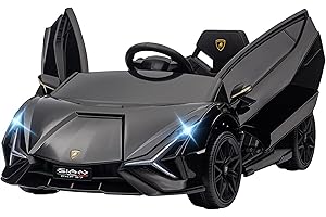 HOMCOM Macchina Elettrica per Bambini 3-5 Anni 12V Lamborghini SIAN, 3-5km/h Auto Elettrica per Bambini con 2 Motori, Fari e Musica, Telecomando, Cintura e Clacson, Nero