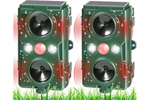 funfunfly 2X Solar Ultrasónico Repelente para Gatos,Repelente Ultrasónico Animales Solar y USB,Ultrasónico Ahuyentador para Perros Ratones con LED Que Destella,Pare Gatos,Ratas,Perros