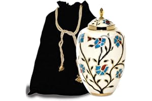 FOREVER URNS - CHERISH THE MEMORIES Forever URNS Adult Cremation Funeral Urn for Human Ashes of Female & Male | 200 cu in | Large | Completely Handcrafted with Velvet Protection Bag (Off White, Large)