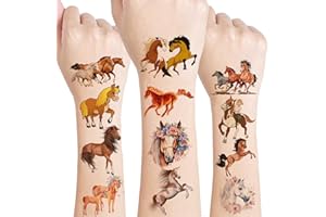 Gutenguy Pferde Tattoo Set Kinder, 8 Blätter Größe Pferde Tattoo kinder für Kindergeburtstag Party Mitgebsel Hautfreundliche Temporäre Kindertattoos