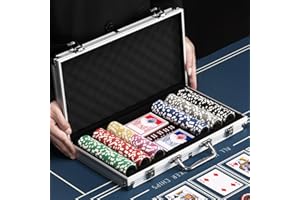 BAKAJI Aluminiowy zestaw walizek do pokera z 300 żetonami, profesjonalne opakowanie do gry, 2 talie kart, 5 kostek, przycisk dealera, walizka wysokiej jakości, idealna do Texas Hold'em i Blackjack