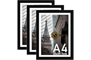 Zueyunstoo A4 Photo Frame, Pack of 3 Black A4 Picture Frame (21x29.7cm), A4 Frame with Safe Perspex Front, Freestanding and Wall Mounted