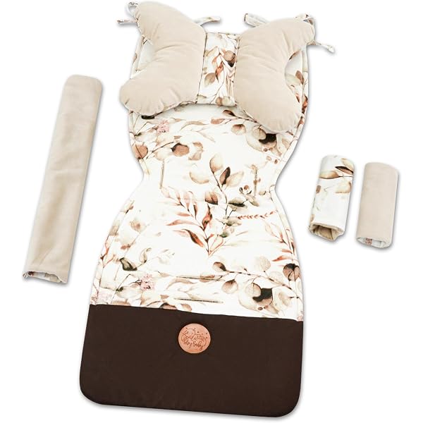 Medi Partners Coussin Universel Poussette 5 Pièces - Safari Minky Beige - Réversible Coton/Minky