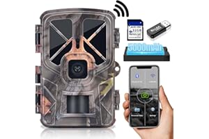 RecorCam Fototrappola WiFi 4K 36MP con Batteria al litio Ricaricabile da 5000 mAh, Fototrappola Notturna Infrarossi Invisibili, Attivazione del Movimento, IP66 Impermeabile con Scheda SD 32G