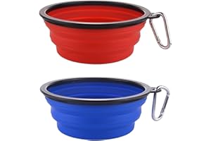 MOACC 2PZ Ciotole per Cani, Pieghevoli in Silicone, con Moschettone da Viaggio e Alpinismo, per L’Acqua e Cibo(1000ml,Blu e Rosso)