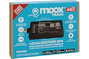 MOOX Track 4G Localizzatore Gps per Auto, Moto, Camion, Barca - App Facile da Usare, Posizione in Tempo Reale, Allarmi e avvisi - Sim e Traffico Incluso per 12 Mesi - Sempre Connesso - Blocco motore