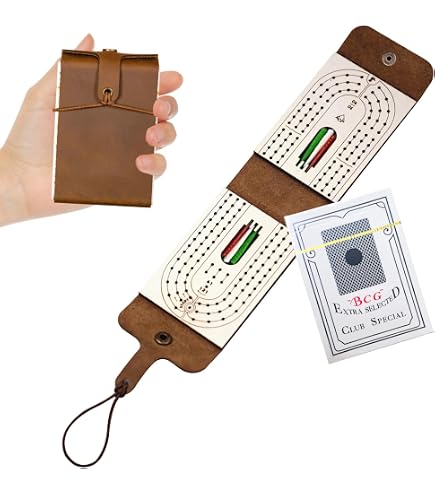 Klassisches Cribbage-Spiel Im Reiseformat – Personalisiertes Leder-Brett, Mit Kartendeck & 6 Heringen, Faltbar