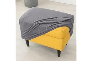 Highdi Ottoman Cover Rectangle, Solid Color Jacquard Thickening Stretch Footstool Slipcover, Protector Cover with Elastic Bottom, Removable Washable Dustproof Footrest Pouffe Covers (Anthracite)