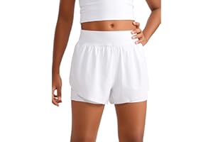 CRZ YOGA Chicas 2 in 1 Delfín Atlético Correr Shorts con Bolsillos Cintura Alta Ejercicio Casual Tenis Fútbol