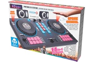 Cefa Toys - Estación de Dj Portátil con Altavoces y Control Espacial 14 en 1, Con Tocadiscos, Crossfader y Más de 144 Combinaciones de Mix, Incluye Reproductor de Bluetooth y USB y Batería Recargable