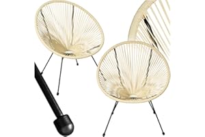 tectake® Conjunto de 2 Sillas Jardín Exterior Estilo Acapulco, Conjunto Sillas Terraza de Acero, Resistente a Intemperie, Hilos de Polietileno y Topes en Patas, Hasta 120kg, Interior/Exterior - beige