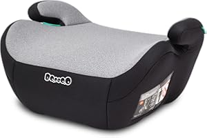 Booboo Safety Madrid Sitzerhöhung Auto Kinder, Kindersitzerhöhung ohne Isofix 125 bis 150 cm, (ca. 15-36 kg), Sitzschale i-SizeBlack Grey