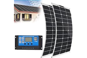 BEIJIAYI Kit Panel Solar 1000 Vatios Sistema Aislado 2 Piezas Módulos Solares Fotovoltaicos Monocristalinos 500 W, Módulo Solar Flexible con Cable Carga para Baterías Autocaravana Coche Barco