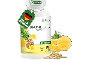 ‎D&O NATURE PRODUCTS Bromelain hochdosiert, 5.000 FIP – 120 vegane Kapseln 500mg, hohe Enzymaktivität 2.500 GDU, Ananas Extrakt Bromelain Kapseln, Intenso Enzyme, natürliches Ananas Enzym ohne Zusatzstoffe