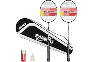 ZHANYU Badminton Rackets,Badminton Racket Set,82 Gram Lightweight Carbon Fiber One-Piece Molded Durable Professional Grade Racket,Including 2 Rackets,2 Shuttlecocks,And 1 Ball Bag