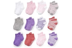 YANWANG 12 par antypoślizgowych bawełnianych skarpet z uchwytem dla maluchów chłopców dziewcząt