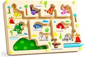 Pmueuff Magnetspiel Labyrinth Kinder, Dinosaurier Magnet Spielzeug, Montessori Spielzeug ab 3 4 5 6 Jahre, Lernspiele Holzspielzeug, Labyrinth Puzzles Geschenke für Kinde