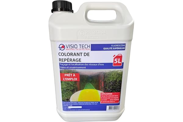 VISIO TECH Fluorescéine 5 L – Colorant Traceur Prêt à l’Emploi pour Recherche de Fuites, Tests d’Étanchéité & Traçage de Réseaux d’Eau – Haute Visibilité + Compatible UV