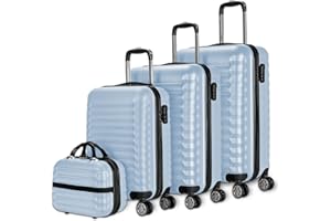 NUMADA - Lot de 4 Valises (53/63/75cm) et Trousse de Toilette Bleu Clair, ABS, Rigide, Résistant, 4 Doubles Roues, Léger, Serrure à Combinaison latérale
