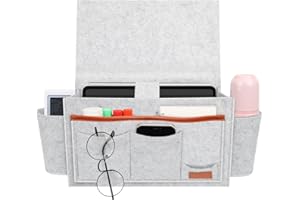 SKYCASE Bedside Caddy 7 Pockets Bedside Storage Organizer, Large Felt Bedside Organizer Caddy with 2 Using Way for Bed, Bunk, Sofa, Chair, Home, College Dorm Use-Grey